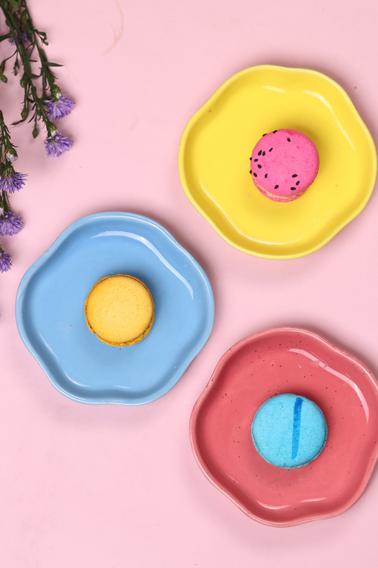 handmade set of 3 solid color dessert plate combo
