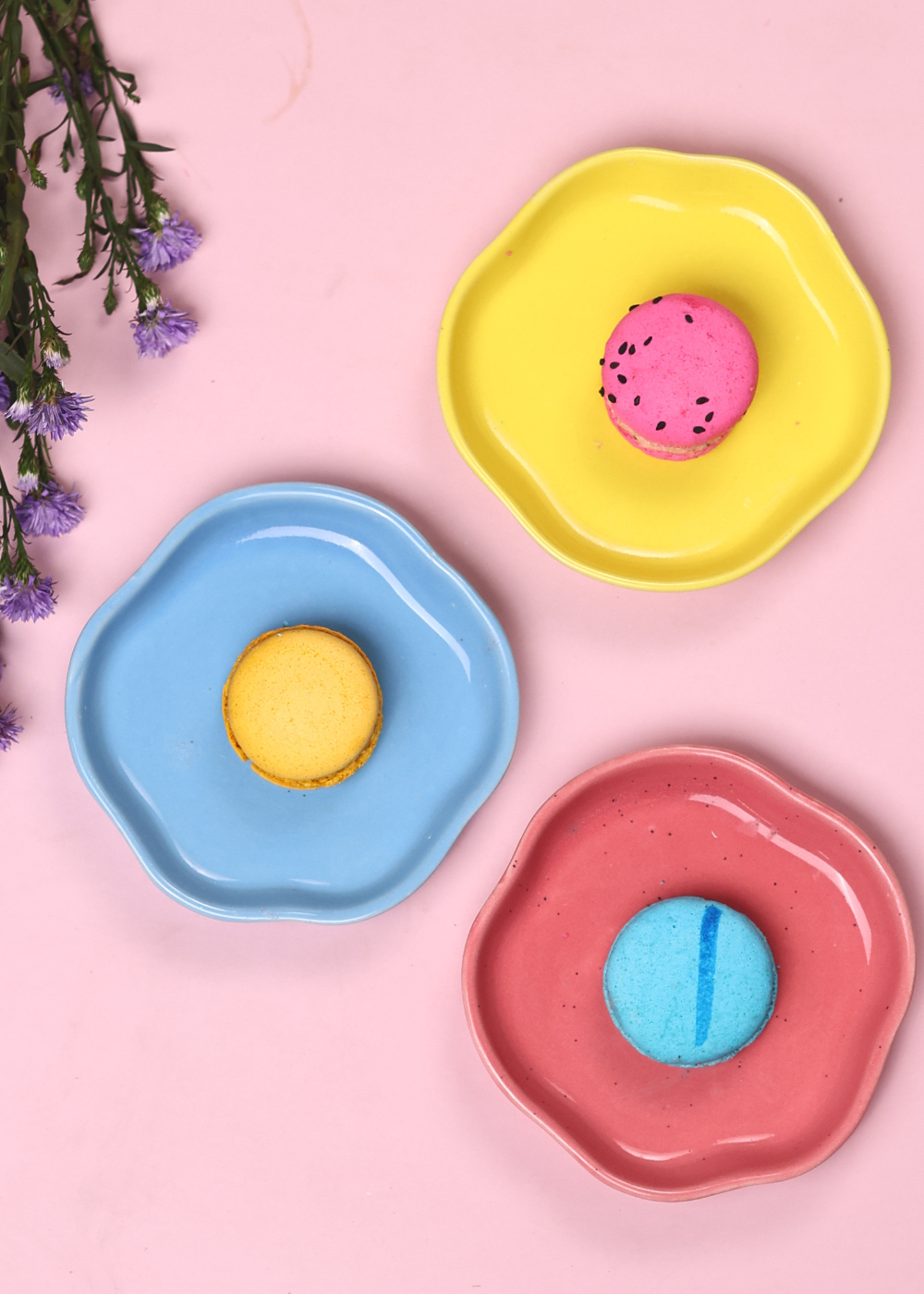 handmade set of 3 solid color dessert plate combo