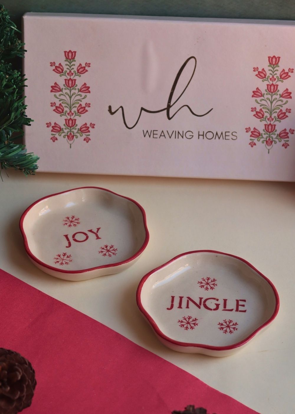 Jingle & Joy Handmade Dessert plate in a Gift Box handmade in india
