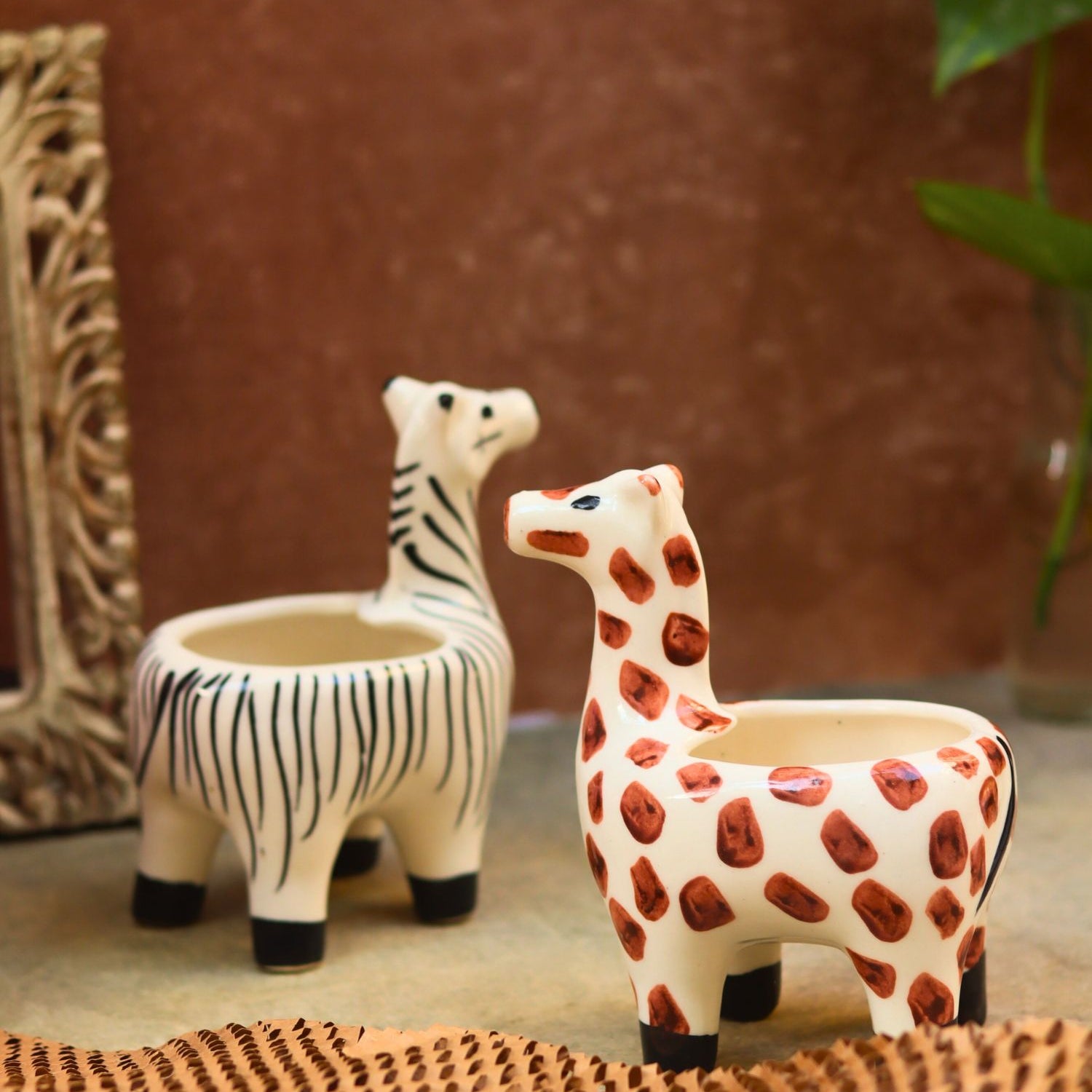 handmade Set of 2 - Zebra & Giraffe Planters combo
