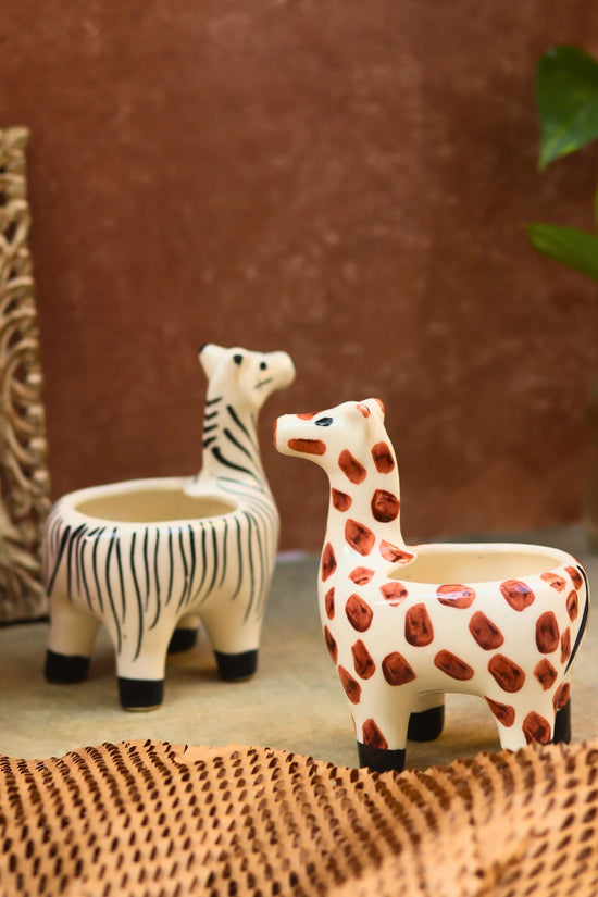 handmade Set of 2 - Zebra & Giraffe Planters combo