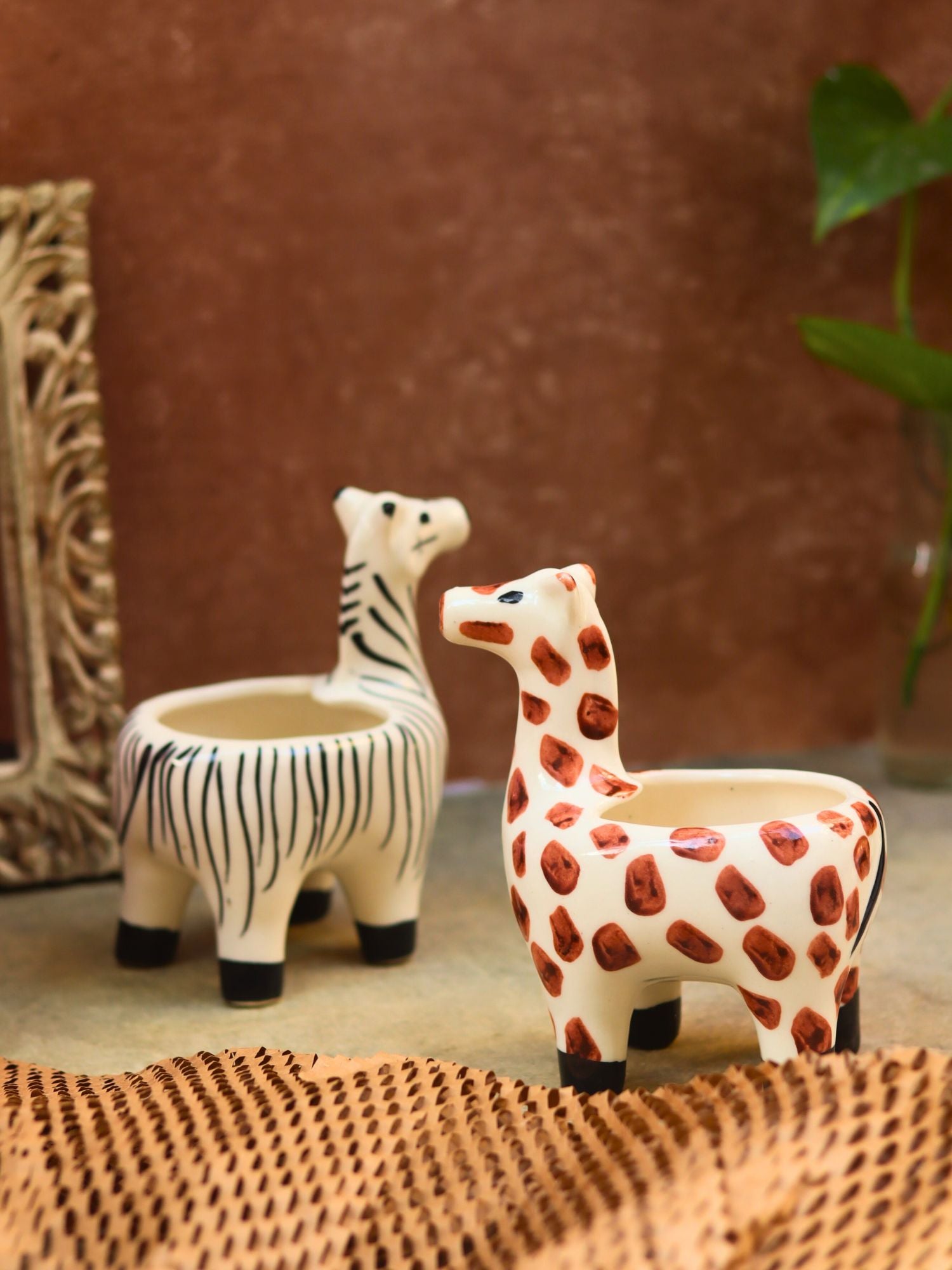 handmade Set of 2 - Zebra & Giraffe Planters combo