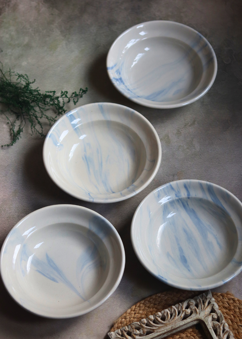 Four dinnerware handmade ceramic pasta plates 