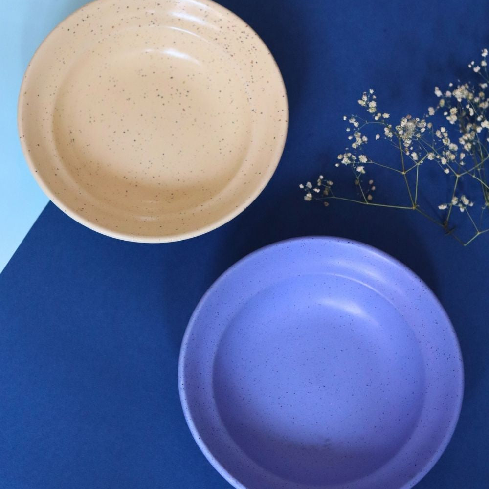 Handmade Set of 2 - Ivory & Matte Blue Pasta plate