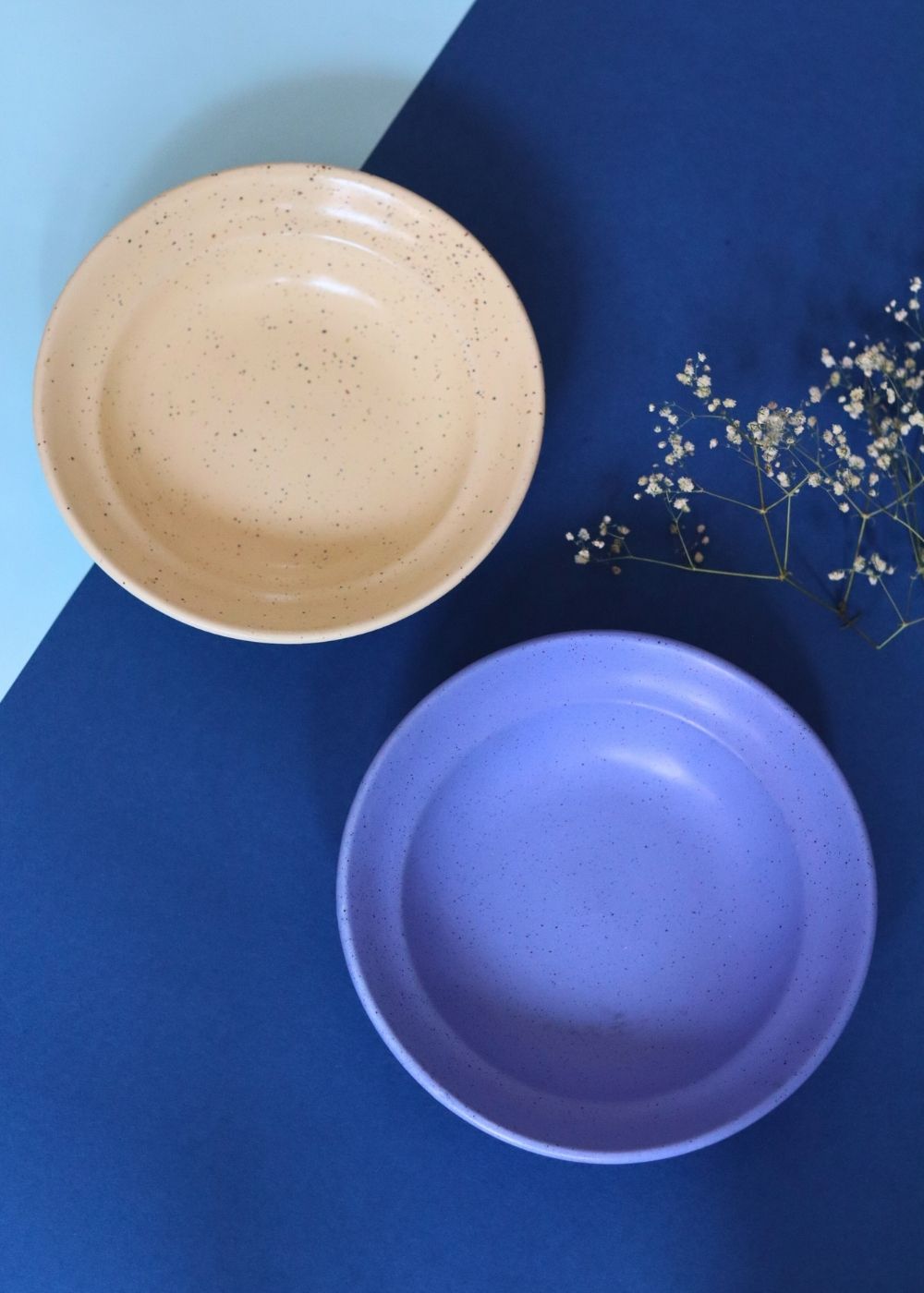 Handmade Set of 2 - Ivory & Matte Blue Pasta plate