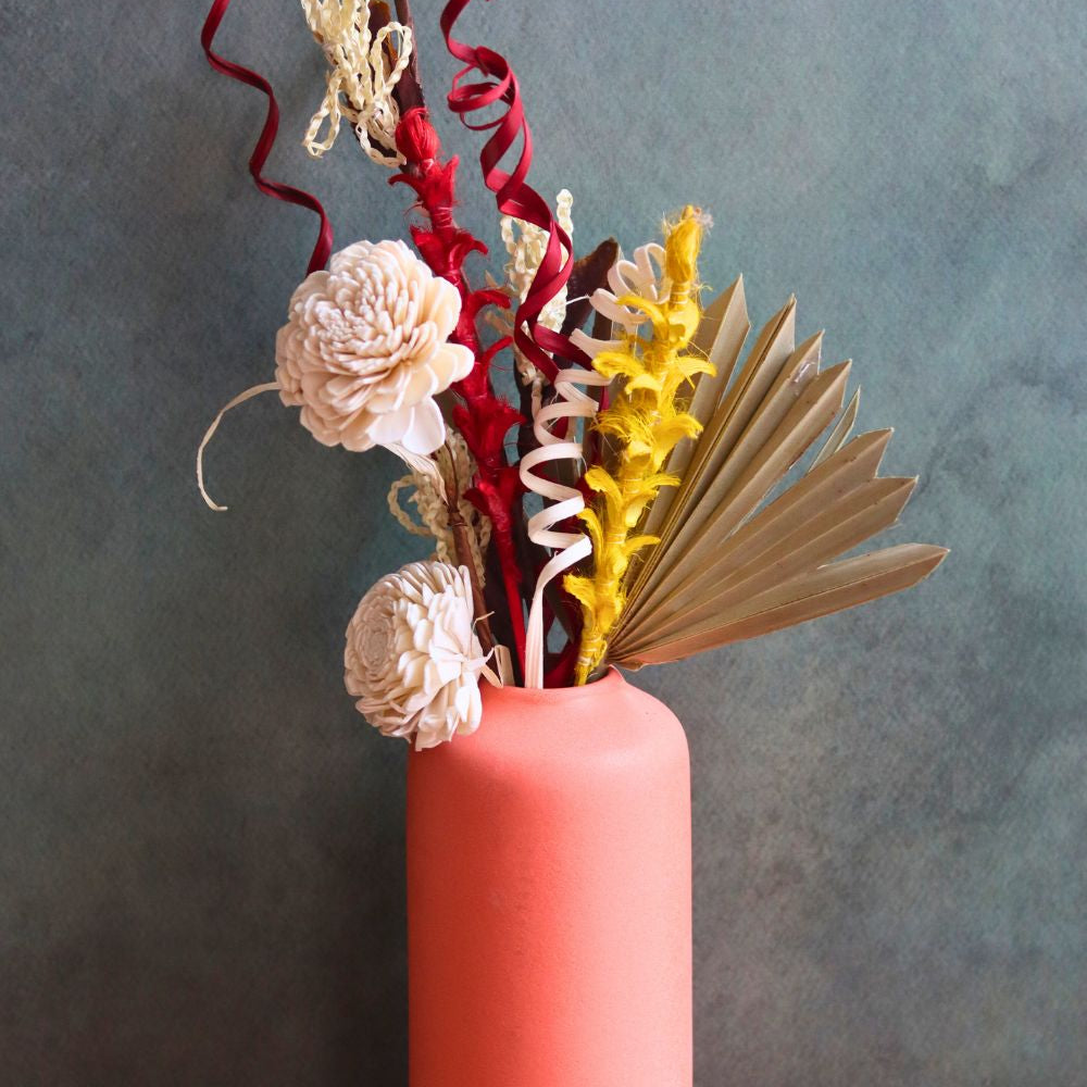 orange bloom vase with Assorted bunch combo handmade in india