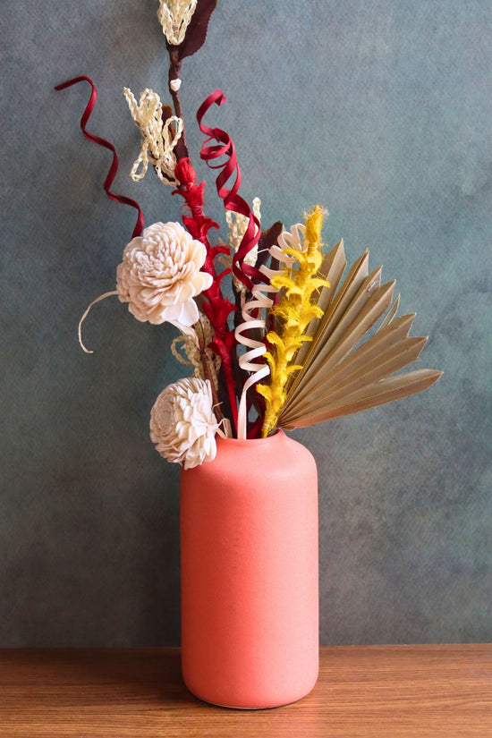 orange bloom vase with Assorted bunch combo handmade in india