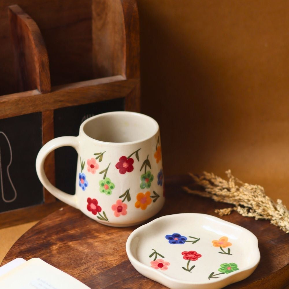 Handmade Floral Blossom mug & Handmade dessert Plate