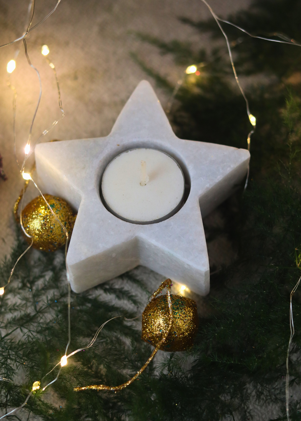 Handmade white marble candle hoder star shaped