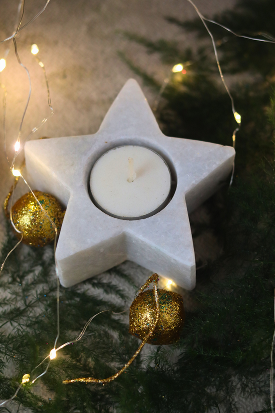 Handmade white marble candle hoder star shaped