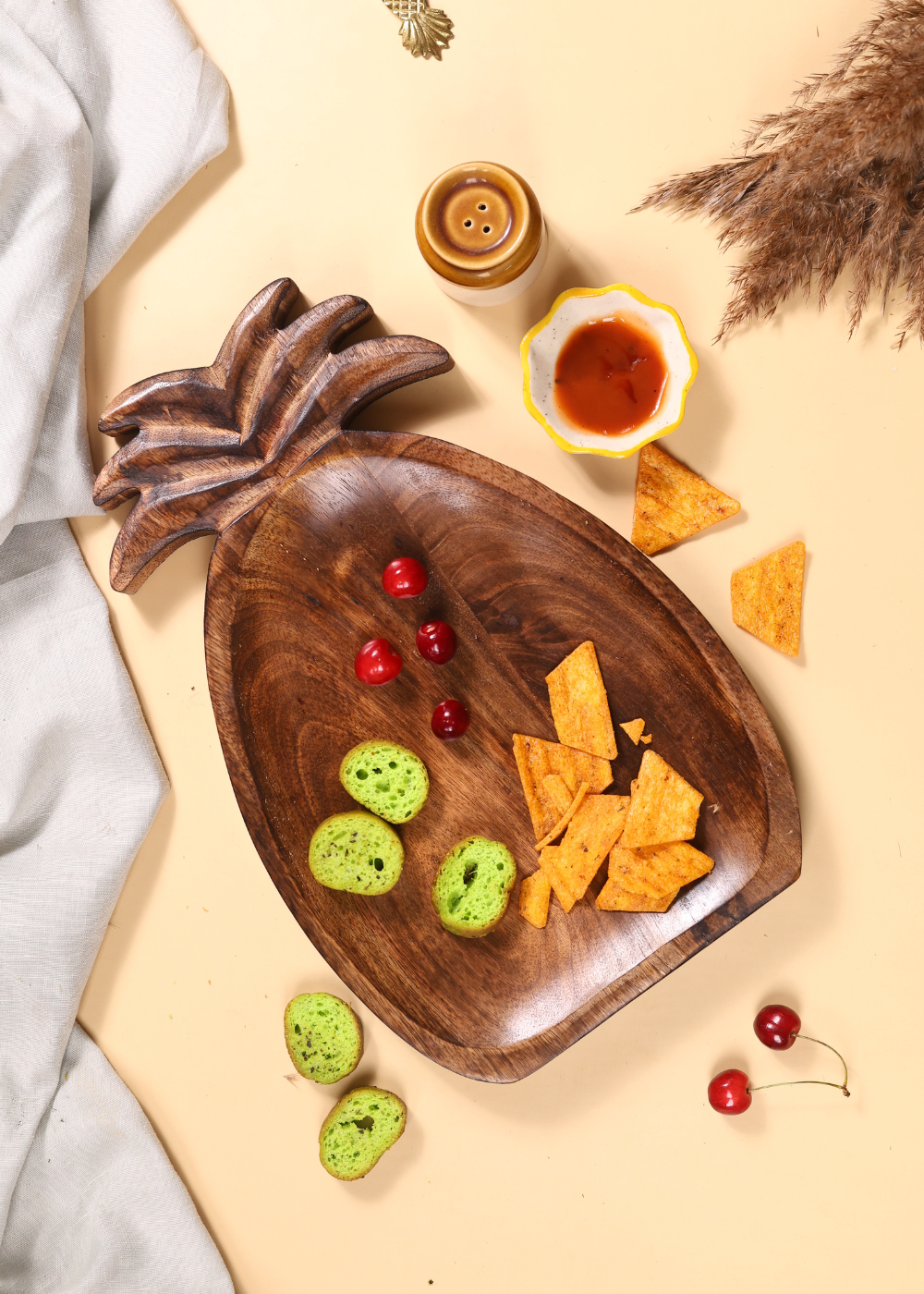 Wooden Pineapple Platter With Snacks
