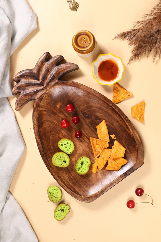 Wooden Pineapple Platter With Snacks