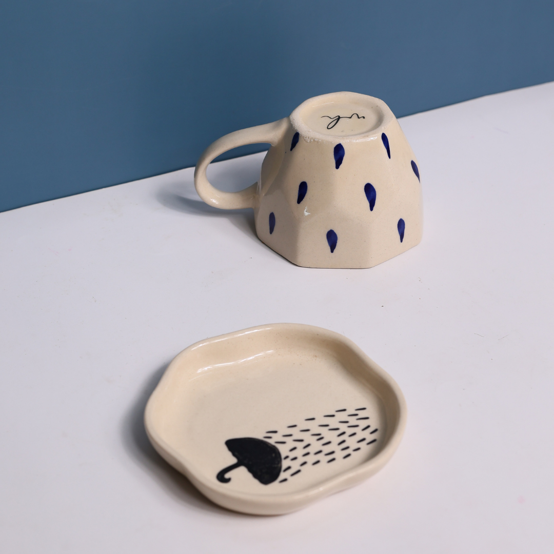 raindrop mug & umbrella handmade dessert plate made by ceramic 