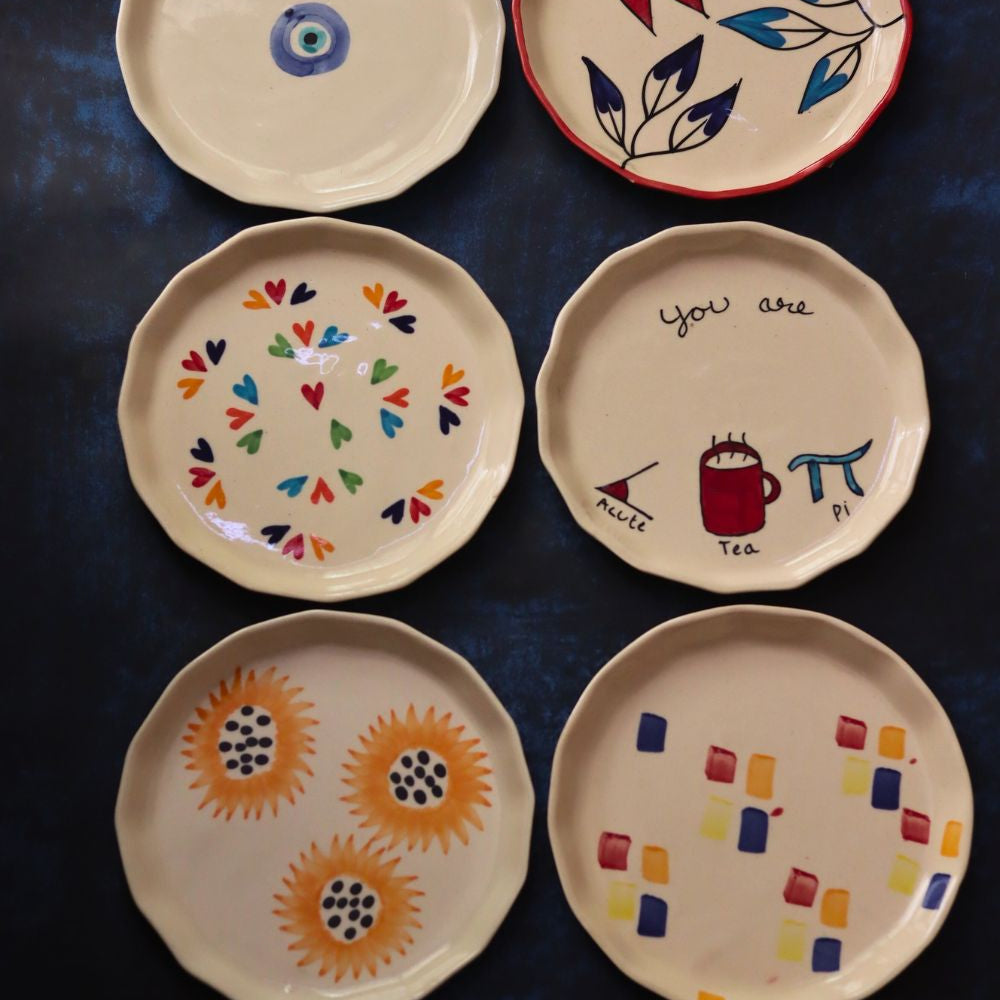 handmade Set of 6 Dine & Shine Snack Plates (for the price of 5)