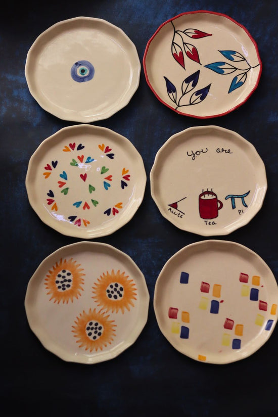 handmade Set of 6 Dine & Shine Snack Plates (for the price of 5)