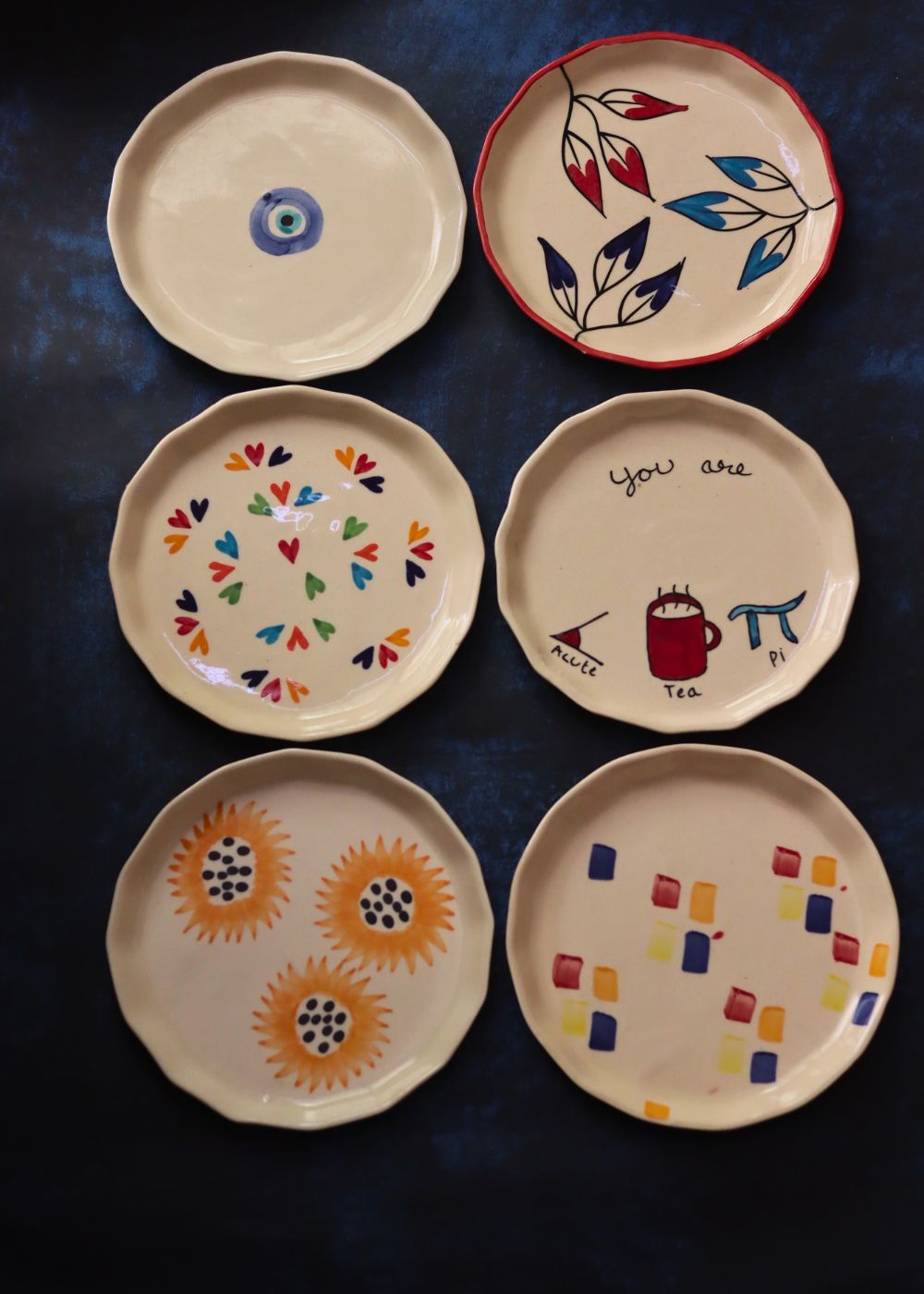 handmade Set of 6 Dine & Shine Snack Plates (for the price of 5)