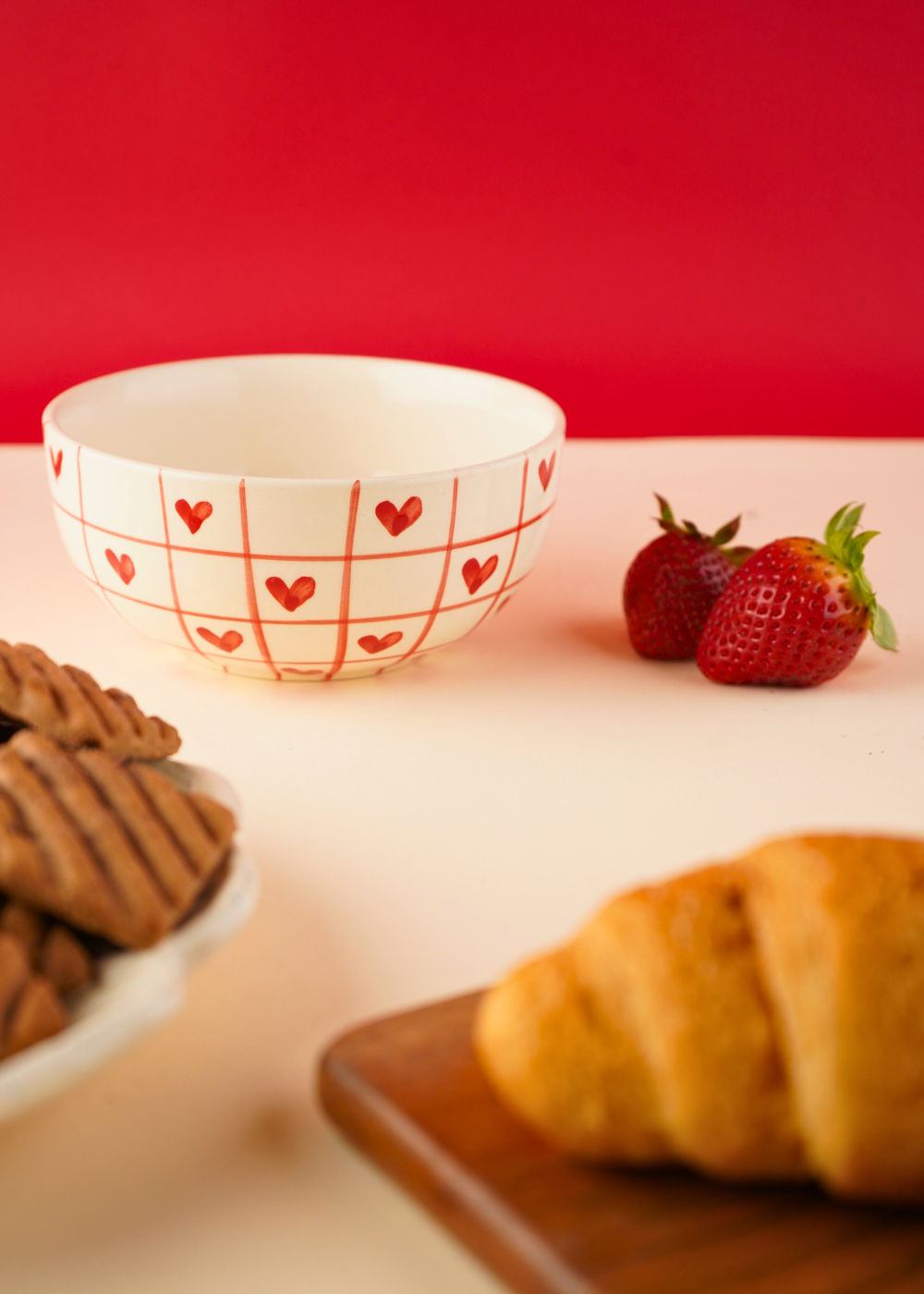 red chequered heart bowl handmade in india 