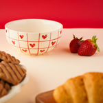 red chequered heart bowl handmade in india 