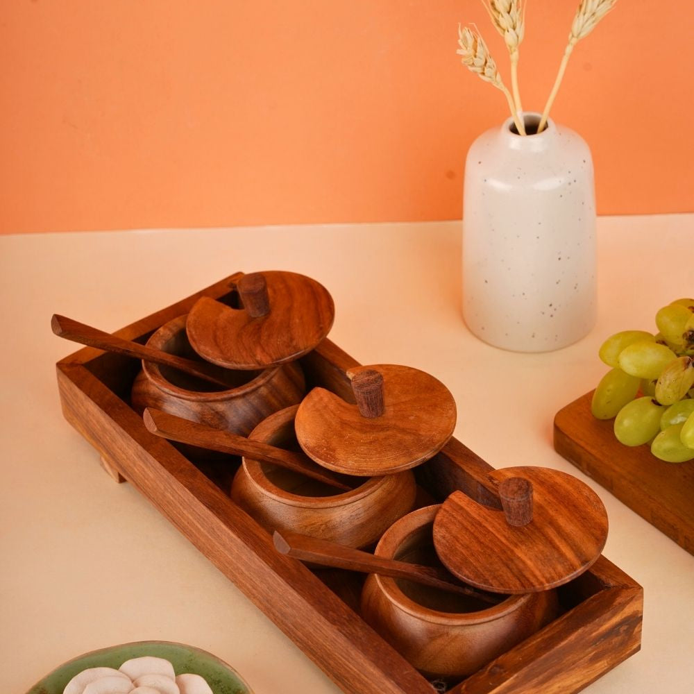 Achaar Jar set with wooden spoon 