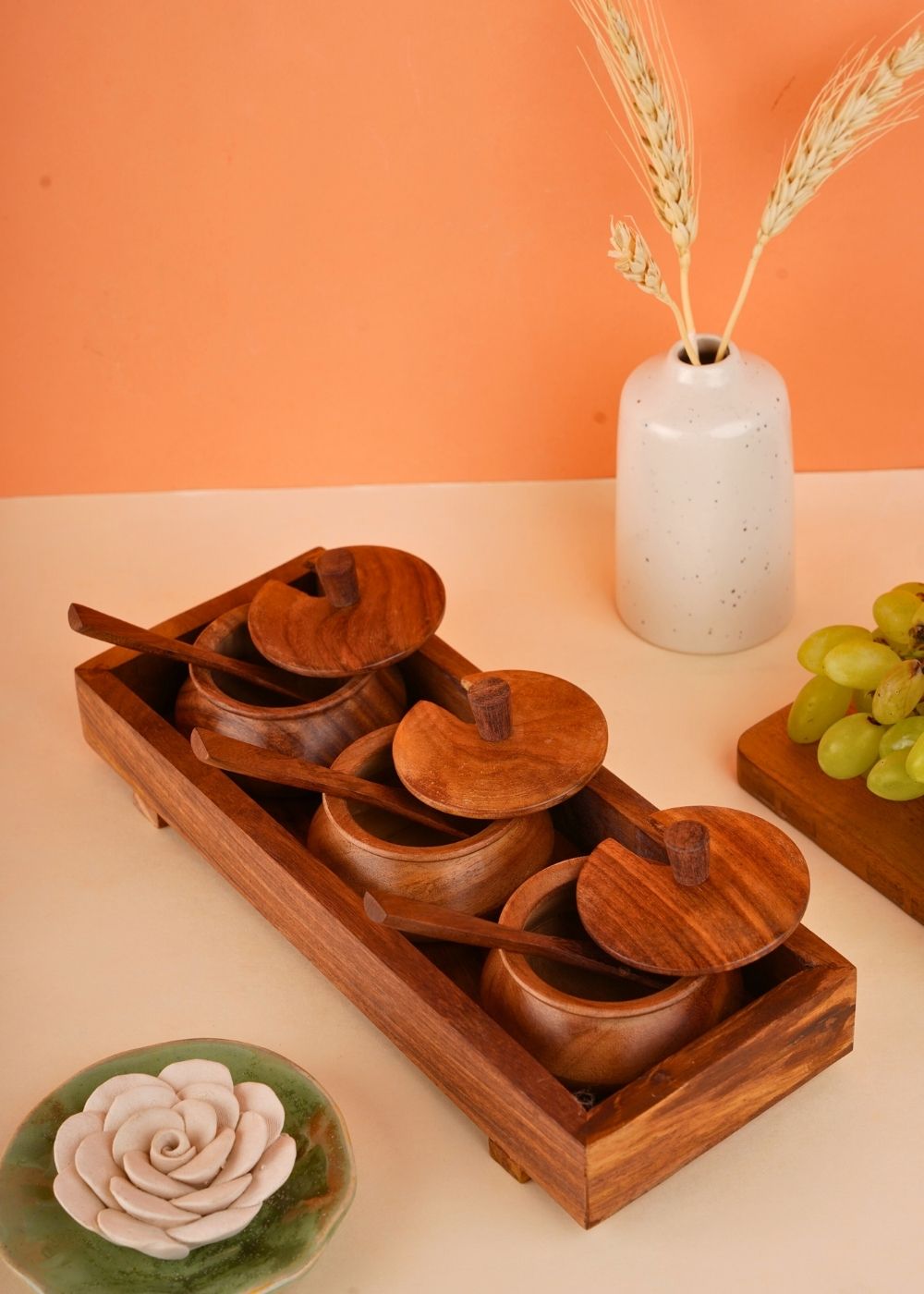 Achaar Jar set with wooden spoon 