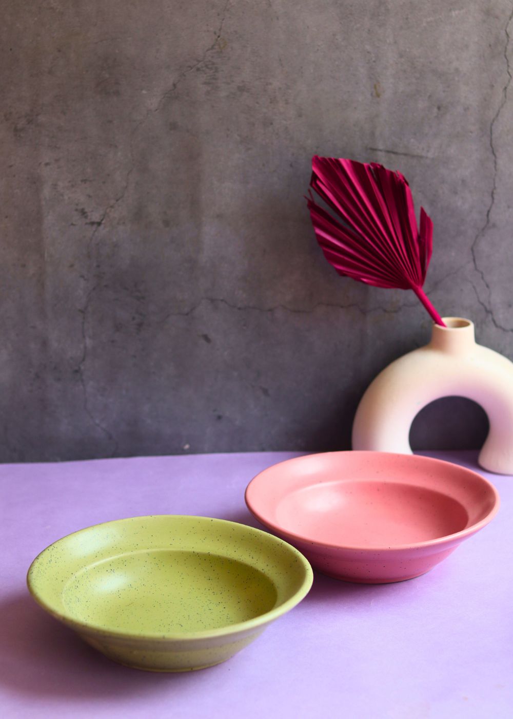 rosy Pink & army green pasta plates set of two combo