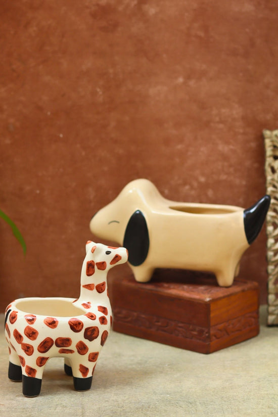 Set of 2 - Hello Giraffe & Cutest Dog Planter combo made by ceramic