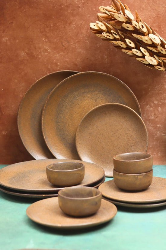 Set of 12 - Woody Brown Dinner set handmade in India