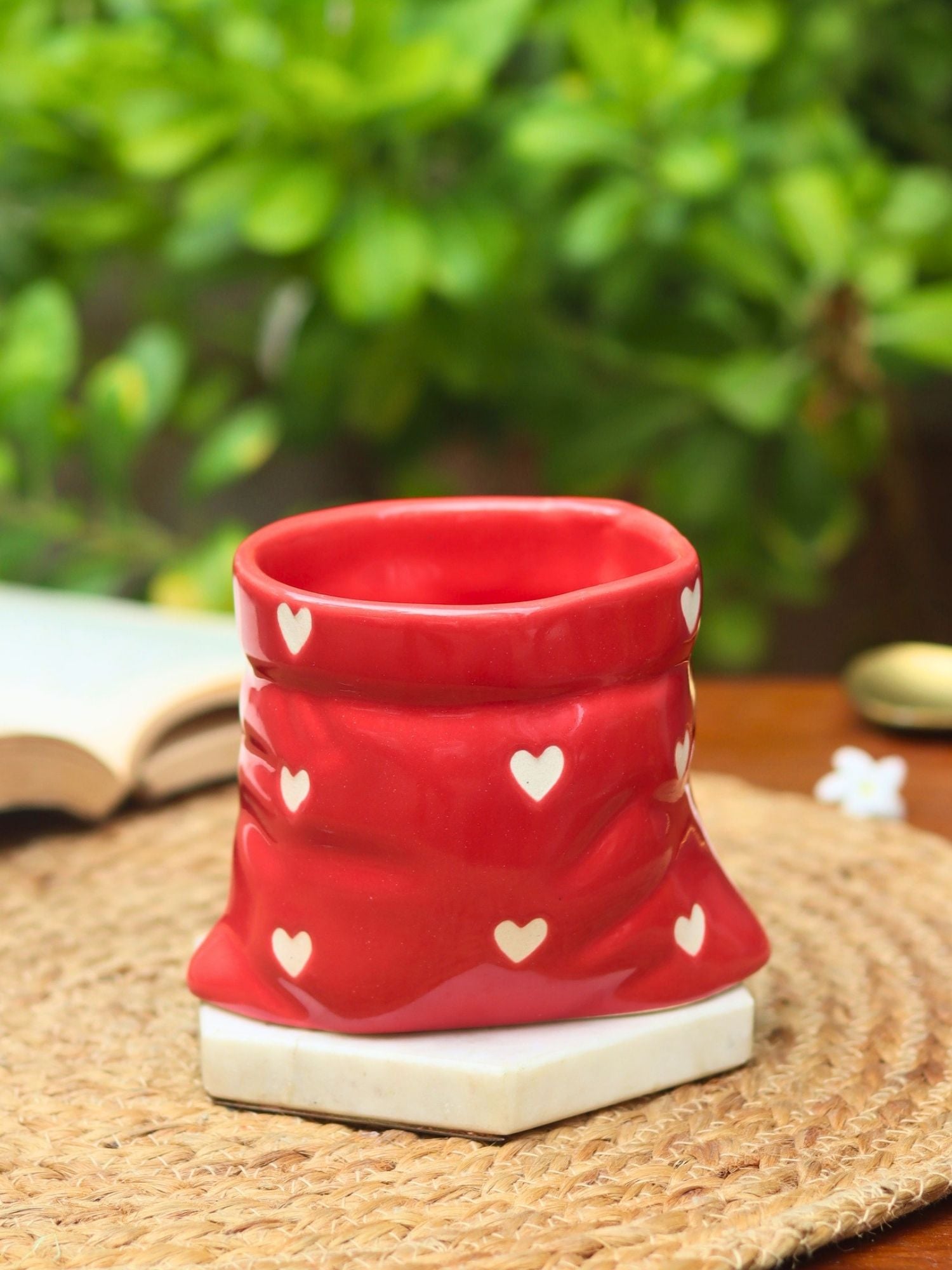 Red Heart Pouch Mug handmade in India