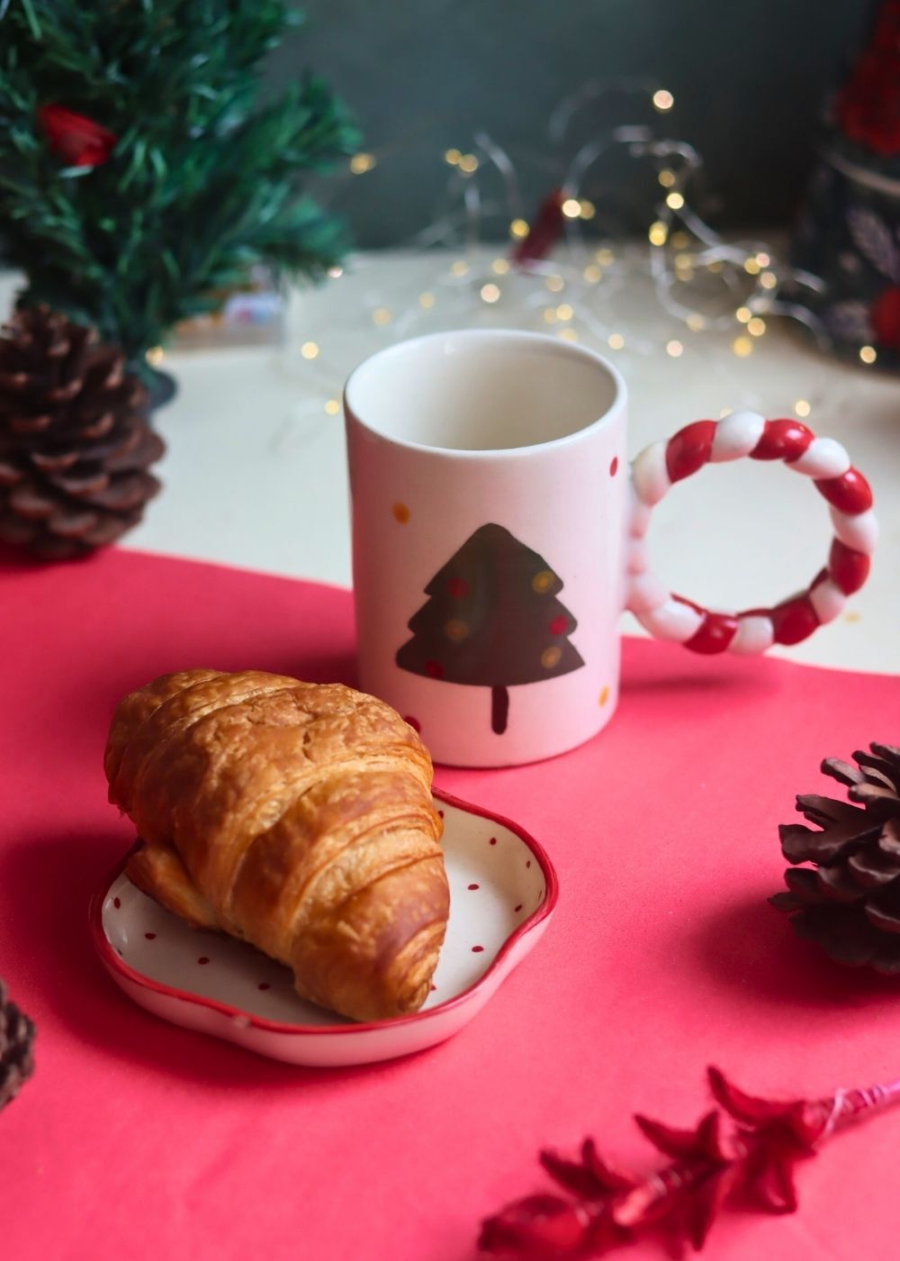 The OG Christmas Mug & Red Polka Handmade Dessert Plate in a Gift Box handmade in india