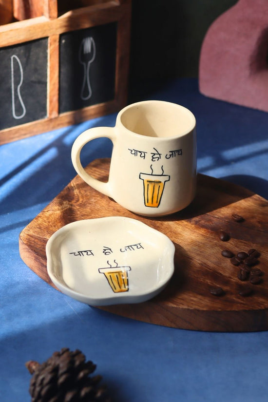 Handmade Chai ho Jaye Mug & Handmade Dessert Plate - The Chai Lovers Edit