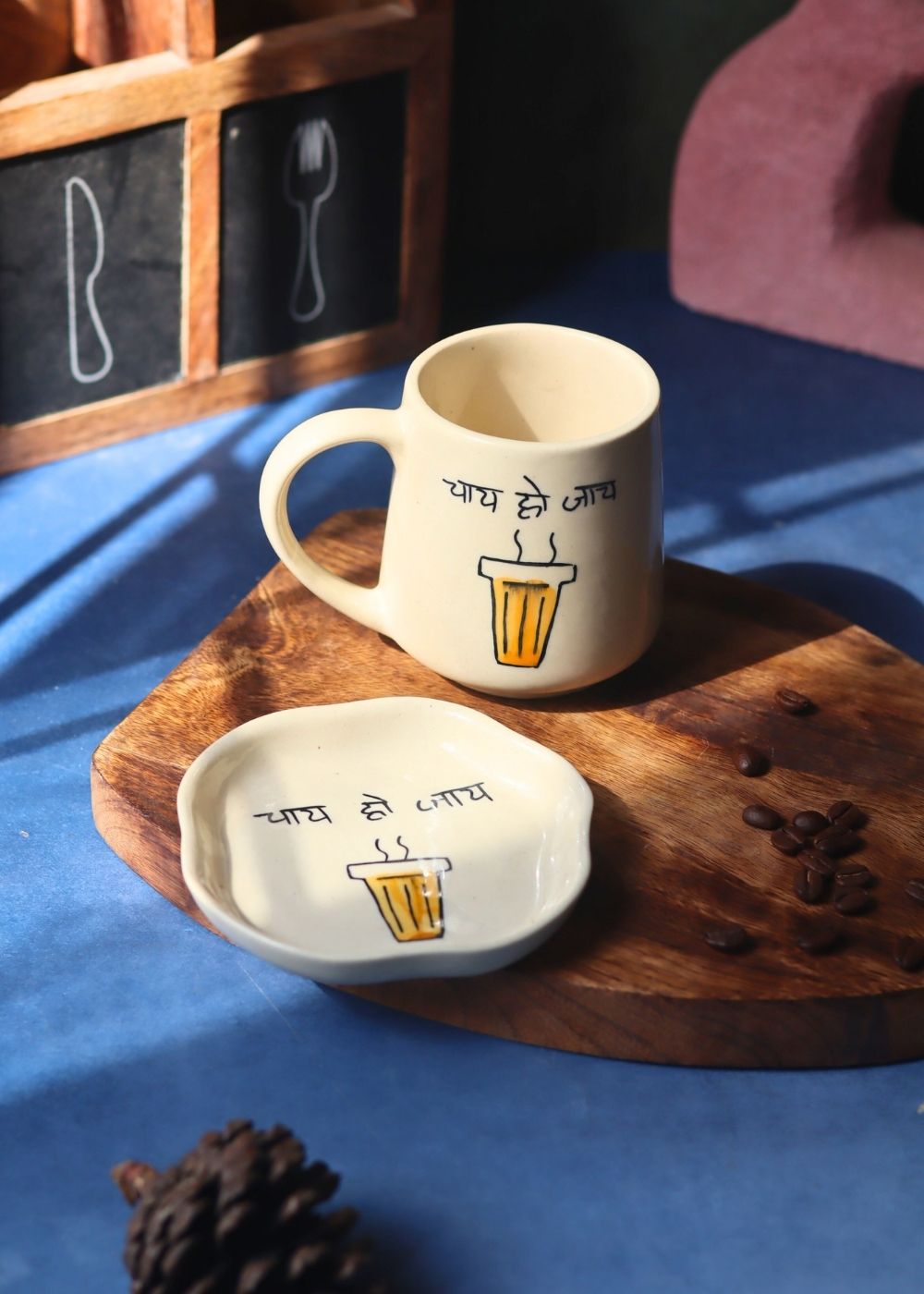 Handmade Chai ho Jaye Mug & Handmade Dessert Plate - The Chai Lovers Edit