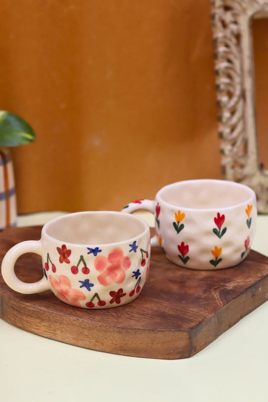 Set of 2 - Bloom & Tulip Floral Mug combo handmade in India