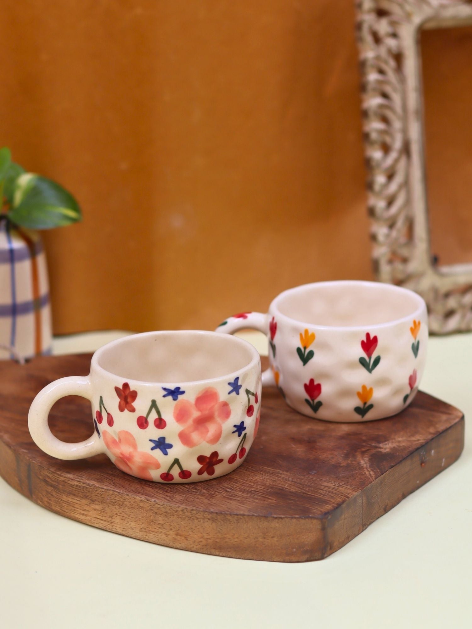 Set of 2 - Bloom & Tulip Floral Mug combo handmade in India