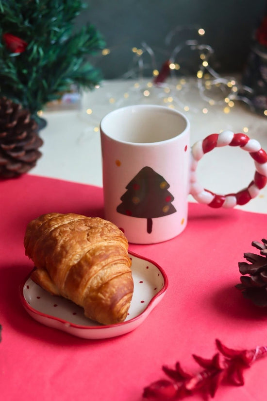 The OG Christmas Mug & Red Polka Handmade Dessert Plate handmade in india
