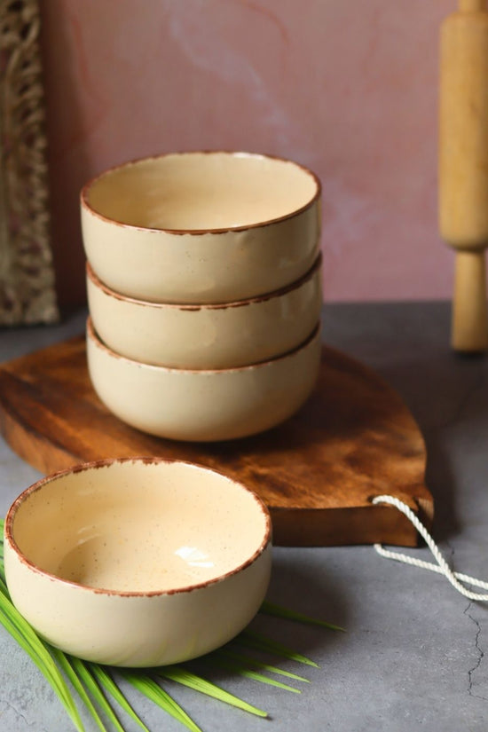 Ivory Ceramic Bowl - Set of 4 handmade in India