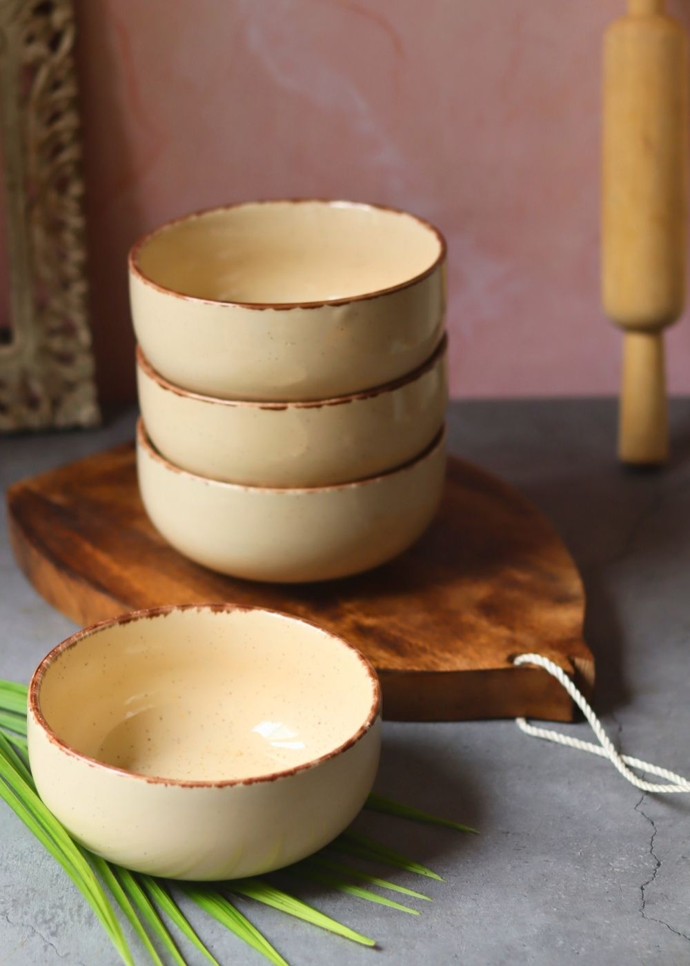 Ivory Ceramic Bowl - Set of 4 handmade in India