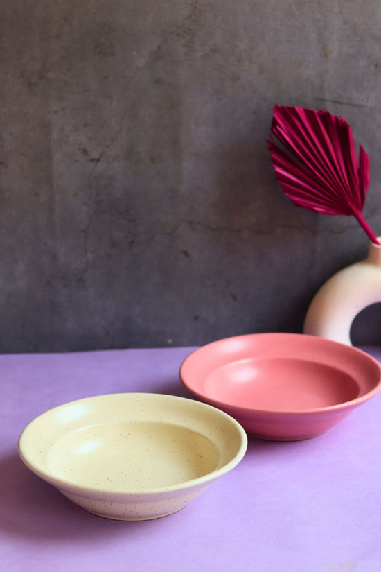handmade rosy pink & ivory pasta plates set of two combo