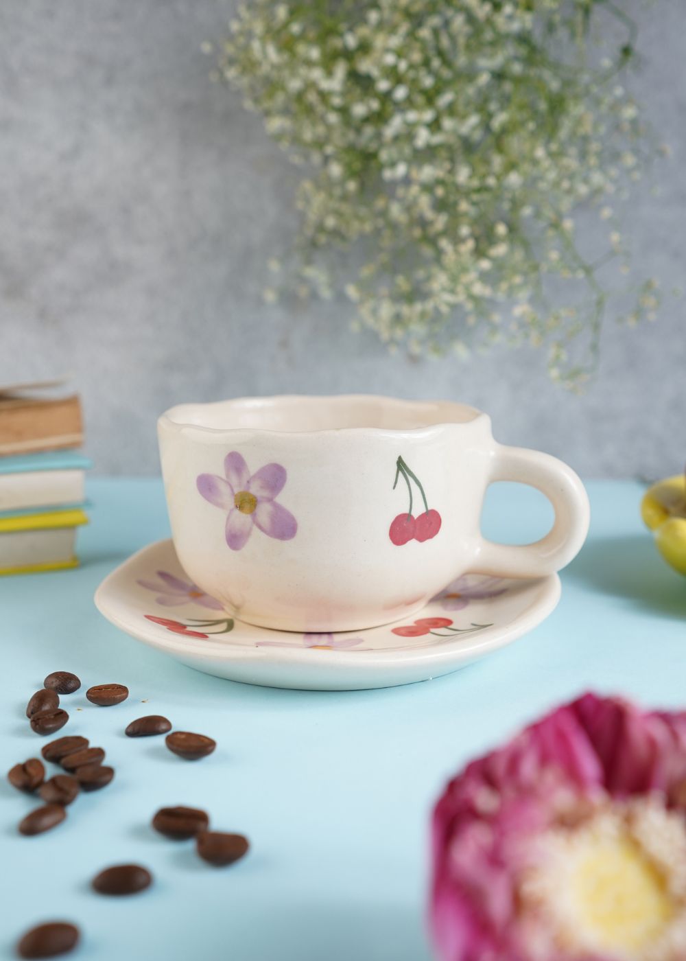 Cherry Fields Mug & Handmade Dessert Plate made by ceramic