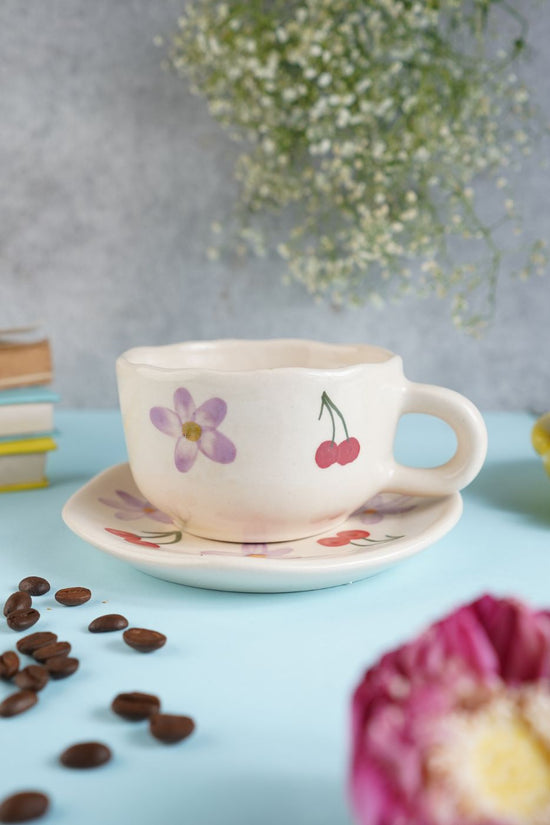 Cherry Fields Mug & Handmade Dessert Plate made by ceramic