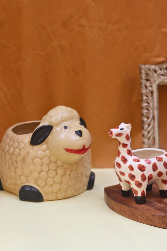 Handmade Set of 2 - Sheep & Hello Giraffe Planter combo