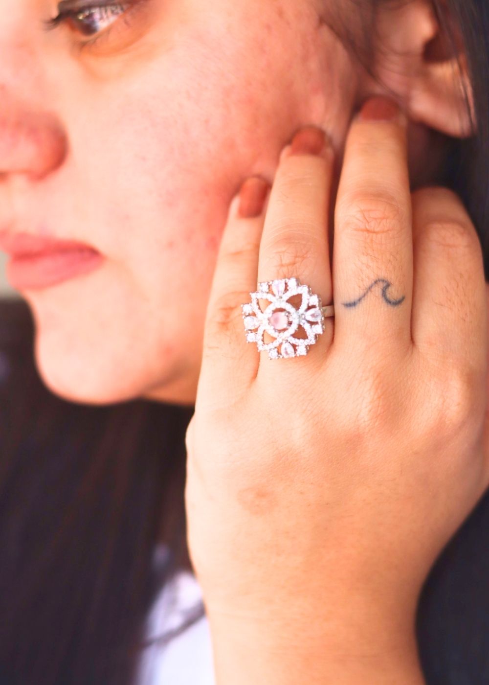 Anti tarnish Luxurious White American Diamond Adjustable Ring
