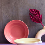 rosy pink & ivory pasta plates handmade in india 