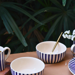 Ceramic white & blue thin stripes bowls 