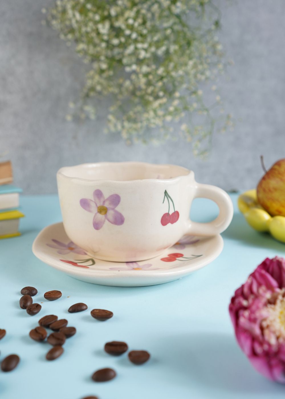 Cherry Fields Mug & Handmade Dessert Plate With premium quality material