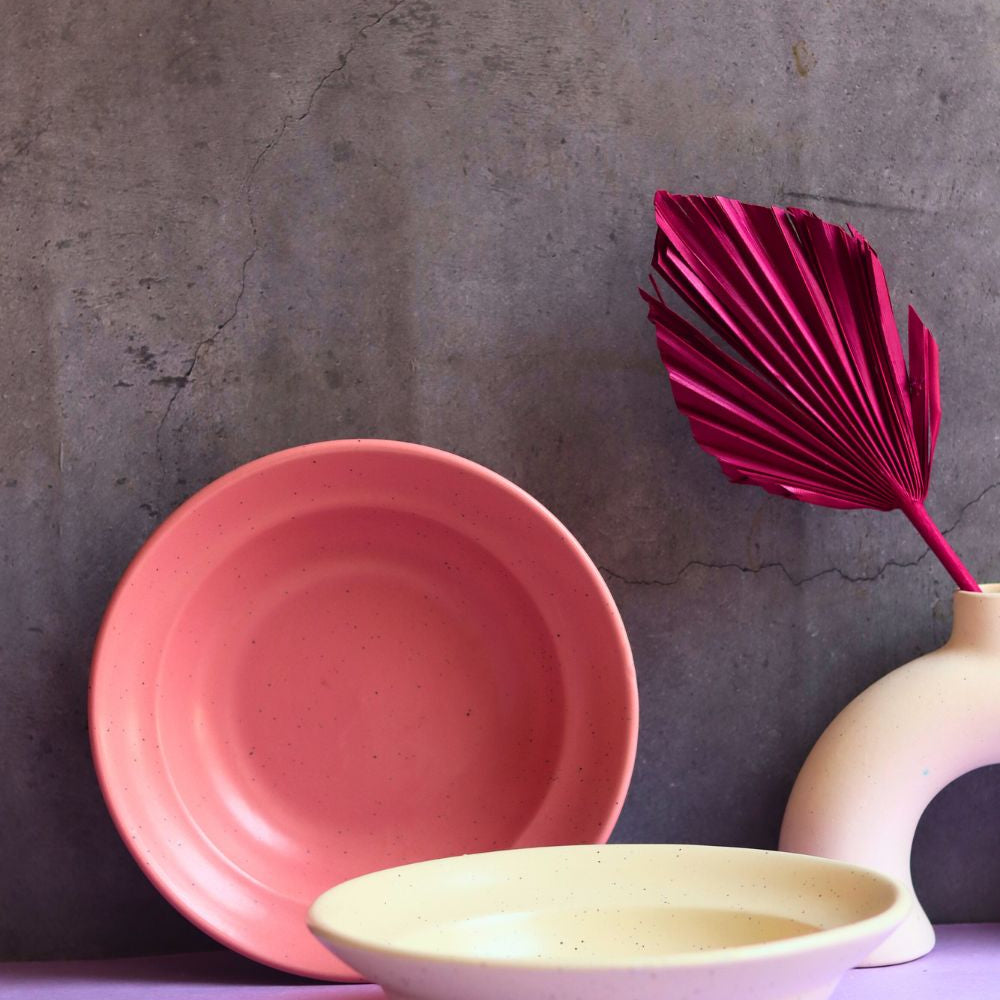 Rosy Pink & Ivory Pasta Plate - Set of 2 made by ceramic