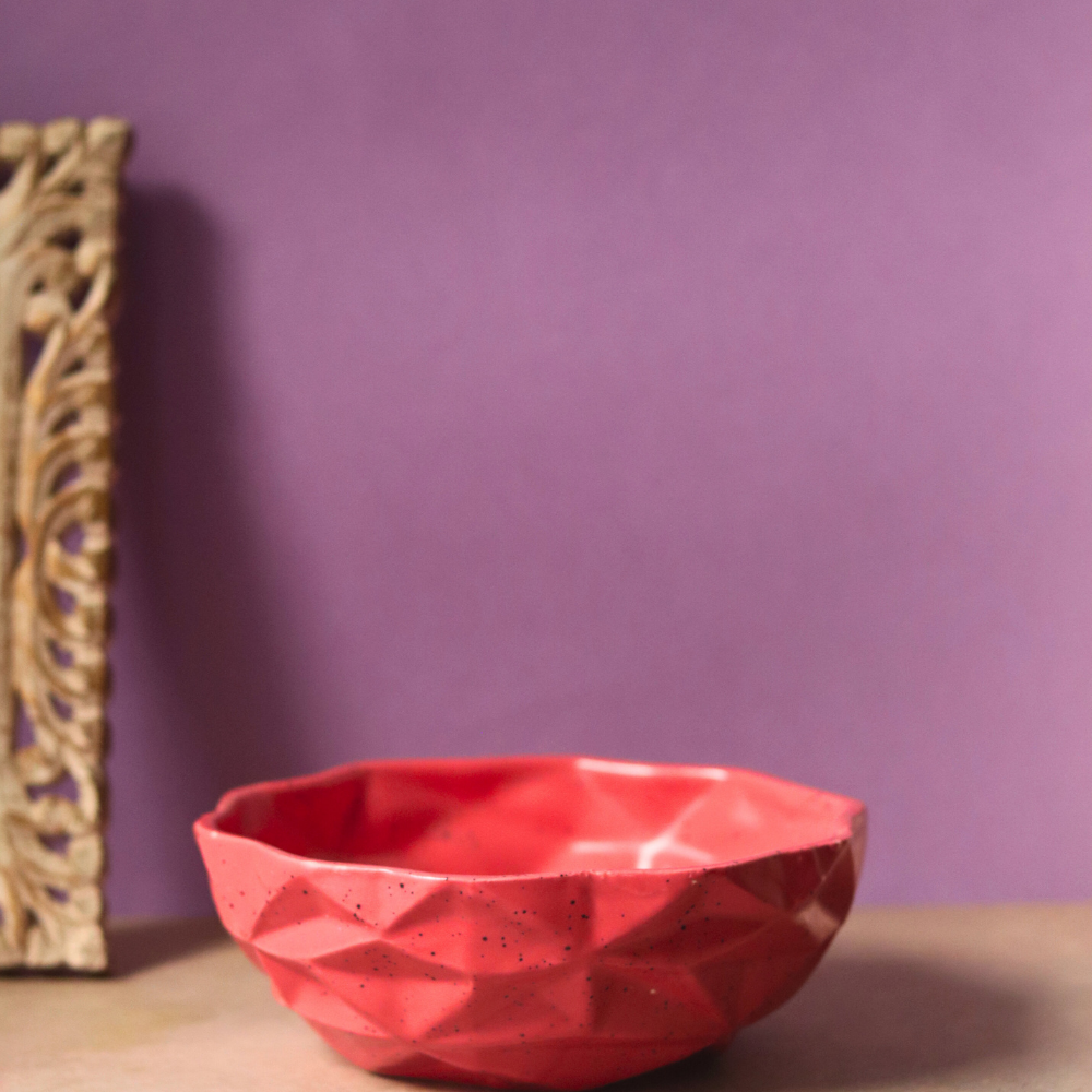 Handmade ceramic red diamond bowl - large 