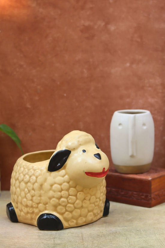 handmade Set of 2 - Sheep & Quirky face planter combo