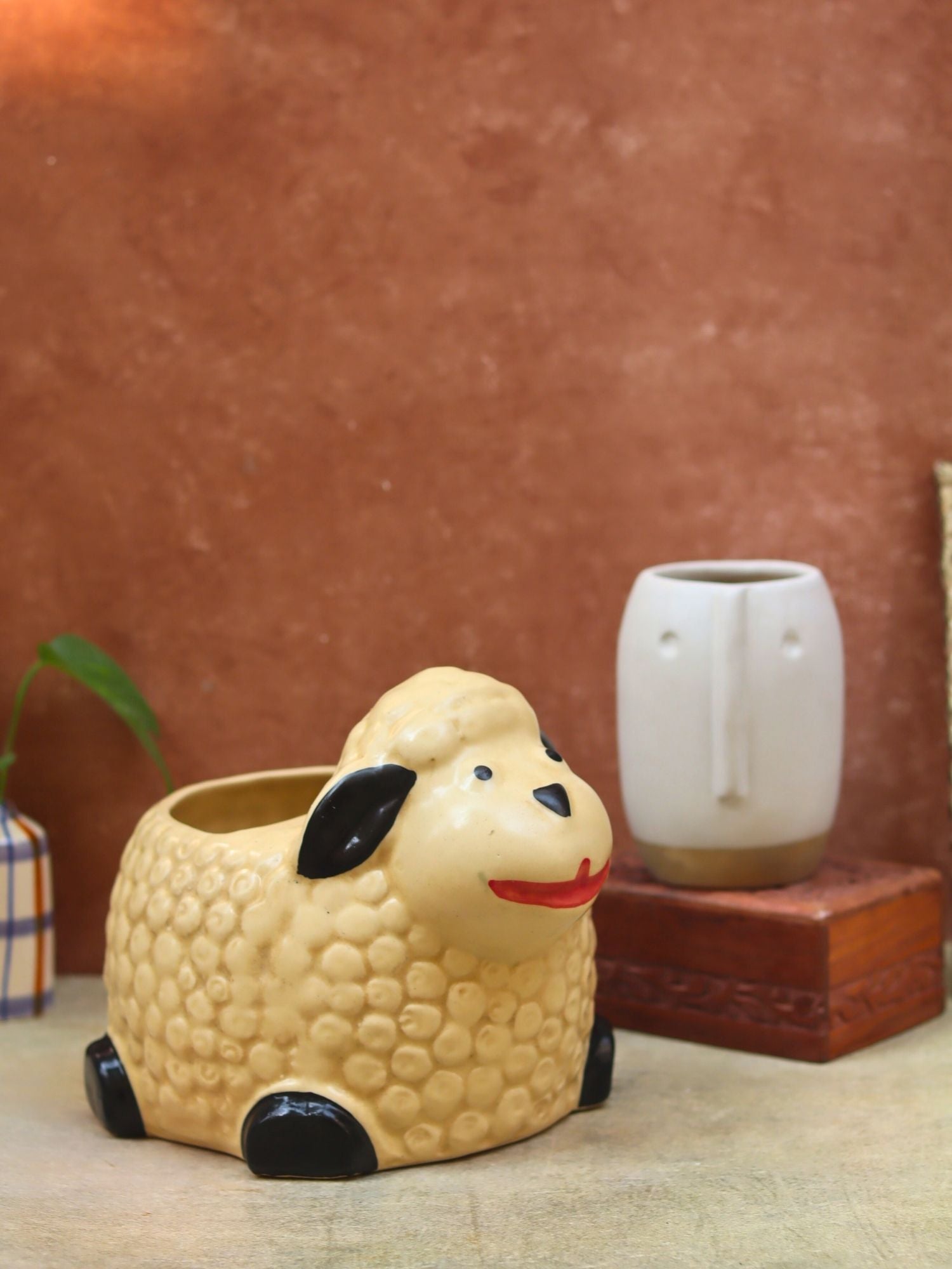 handmade Set of 2 - Sheep & Quirky face planter combo