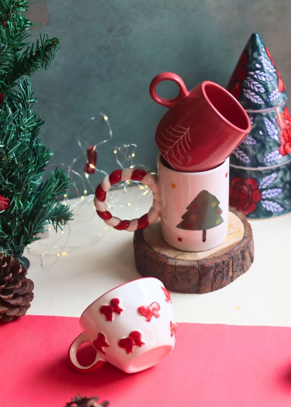 Set of 3 - Merry & Bright Mugs made by ceramic