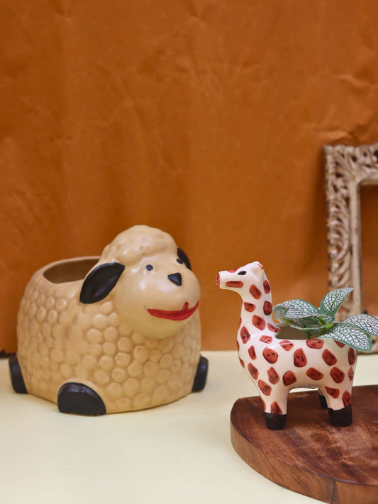 Set of 2 - Sheep & Hello Giraffe Planter combo made by ceramic